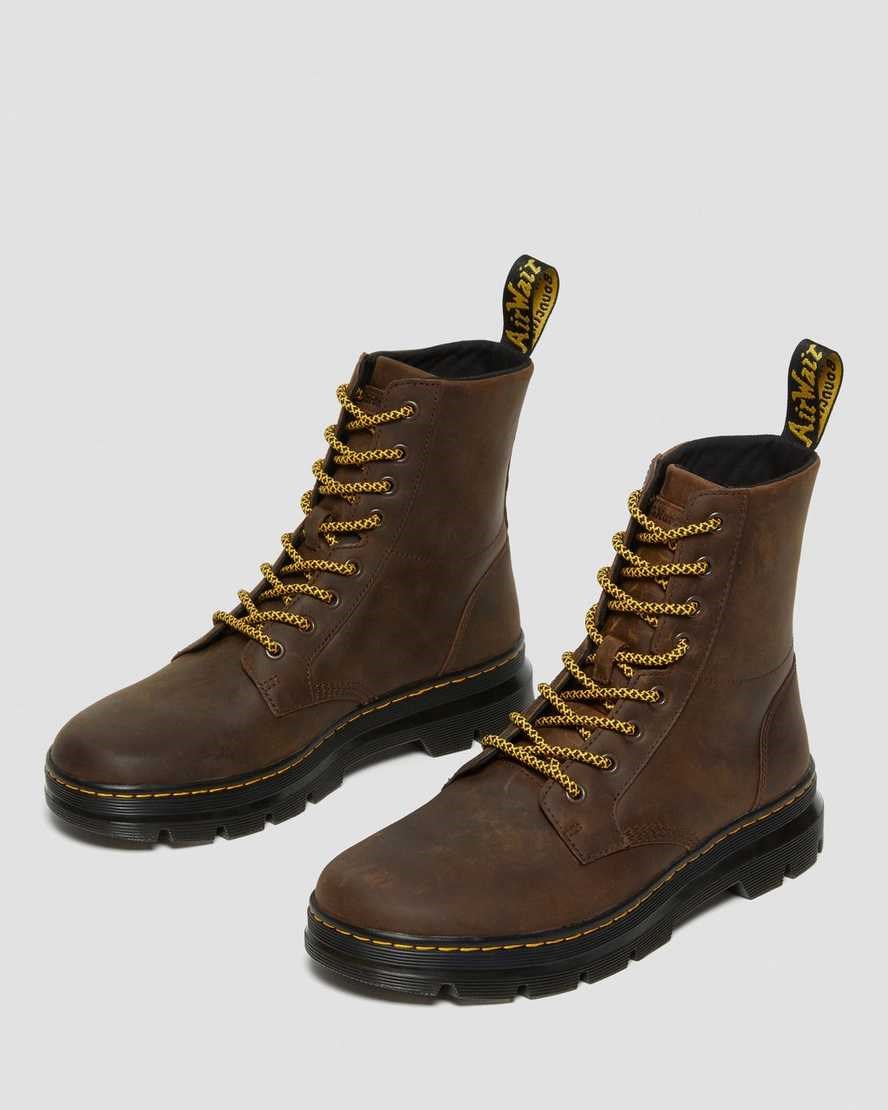 Dr Martens Combs Crazy Horse Leder Schnürstiefel Damen Braun | NXI-528913