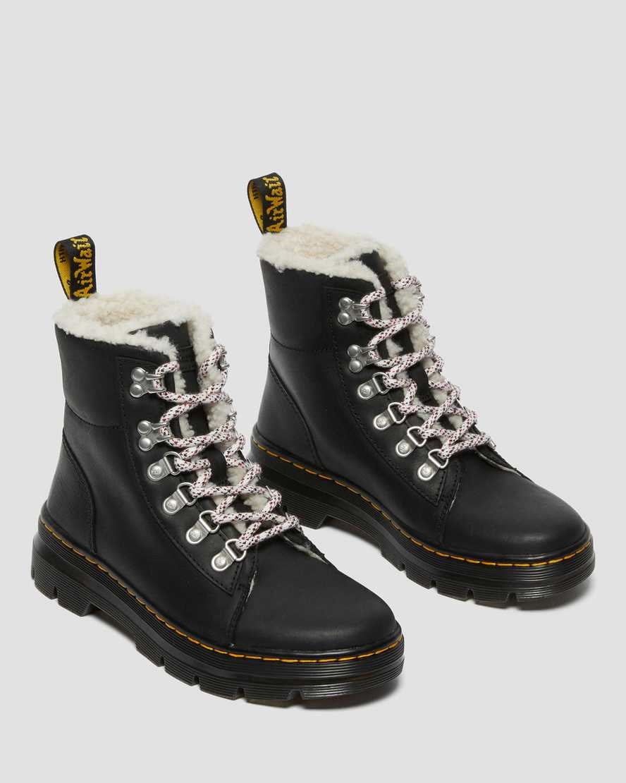 Dr Martens Combs Faux Shearling Gefütterte Schnürstiefel Damen Schwarz | HAI-920547