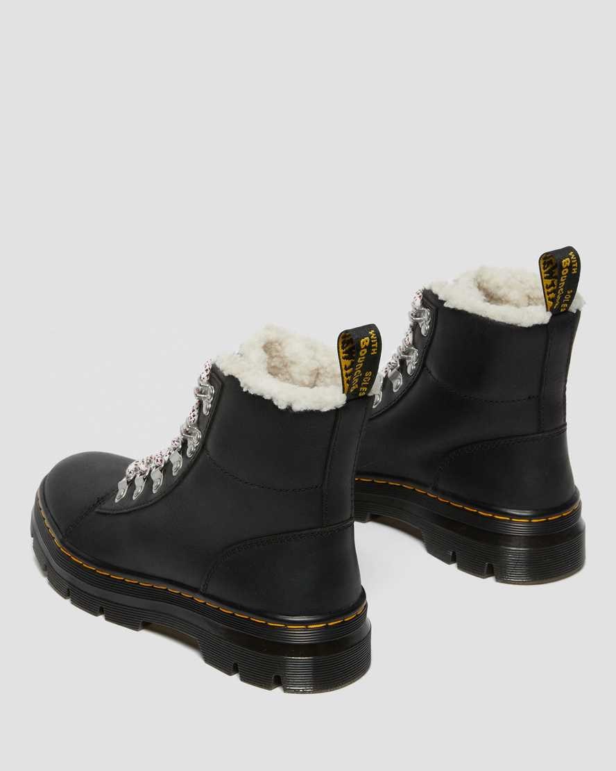 Dr Martens Combs Faux Shearling Gefütterte Schnürstiefel Damen Schwarz | HAI-920547