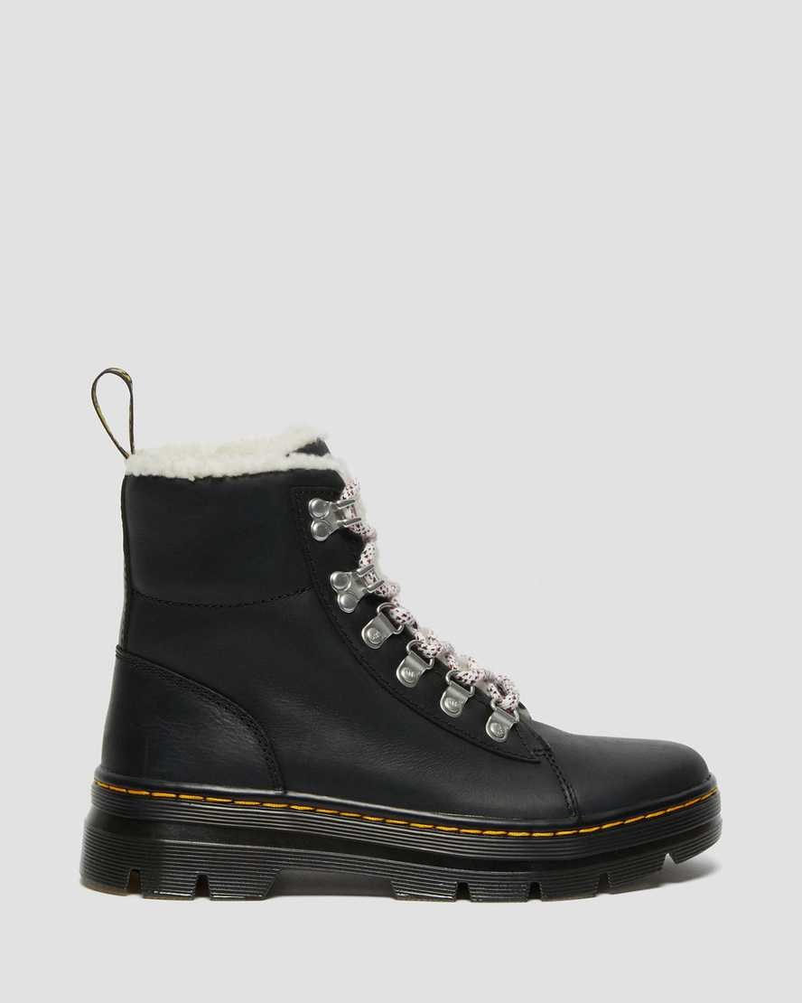 Dr Martens Combs Faux Shearling Gefütterte Schnürstiefel Damen Schwarz | HAI-920547