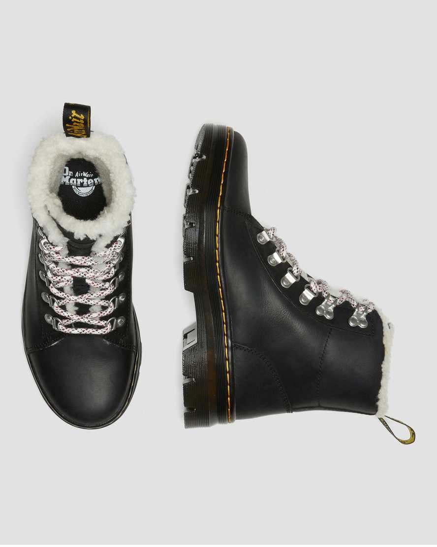 Dr Martens Combs Faux Shearling Gefütterte Schnürstiefel Damen Schwarz | HAI-920547