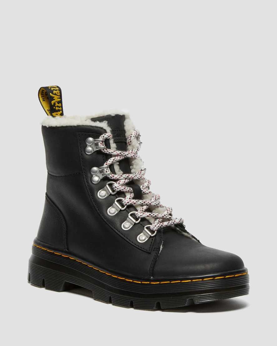 Dr Martens Combs Faux Shearling Gefütterte Schnürstiefel Damen Schwarz | HAI-920547