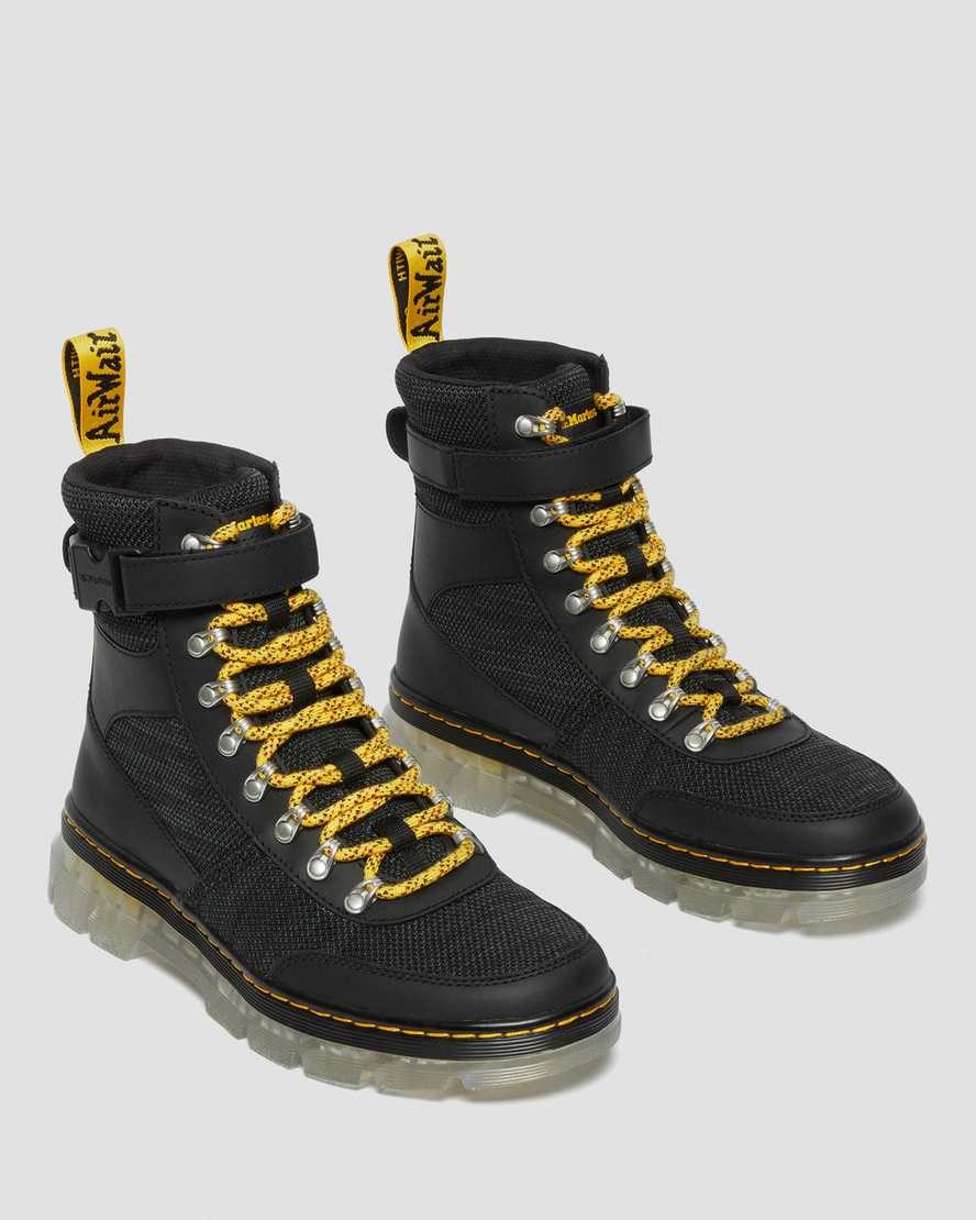 Dr Martens Combs Tech Coated Canvas Mix Stiefeletten Damen Schwarz | BSY-014698