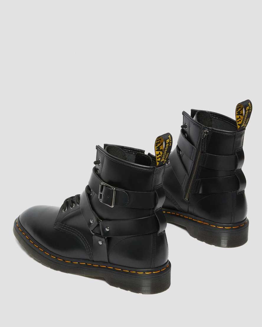 Dr Martens Cristofor Leder Harness Schnürstiefel Damen Schwarz | FGE-472168