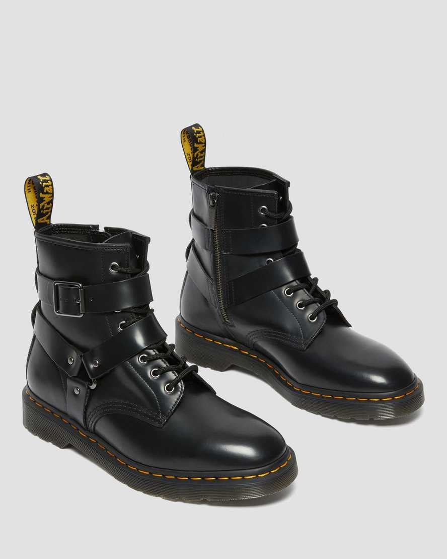 Dr Martens Cristofor Leder Harness Schnürstiefel Damen Schwarz | FGE-472168