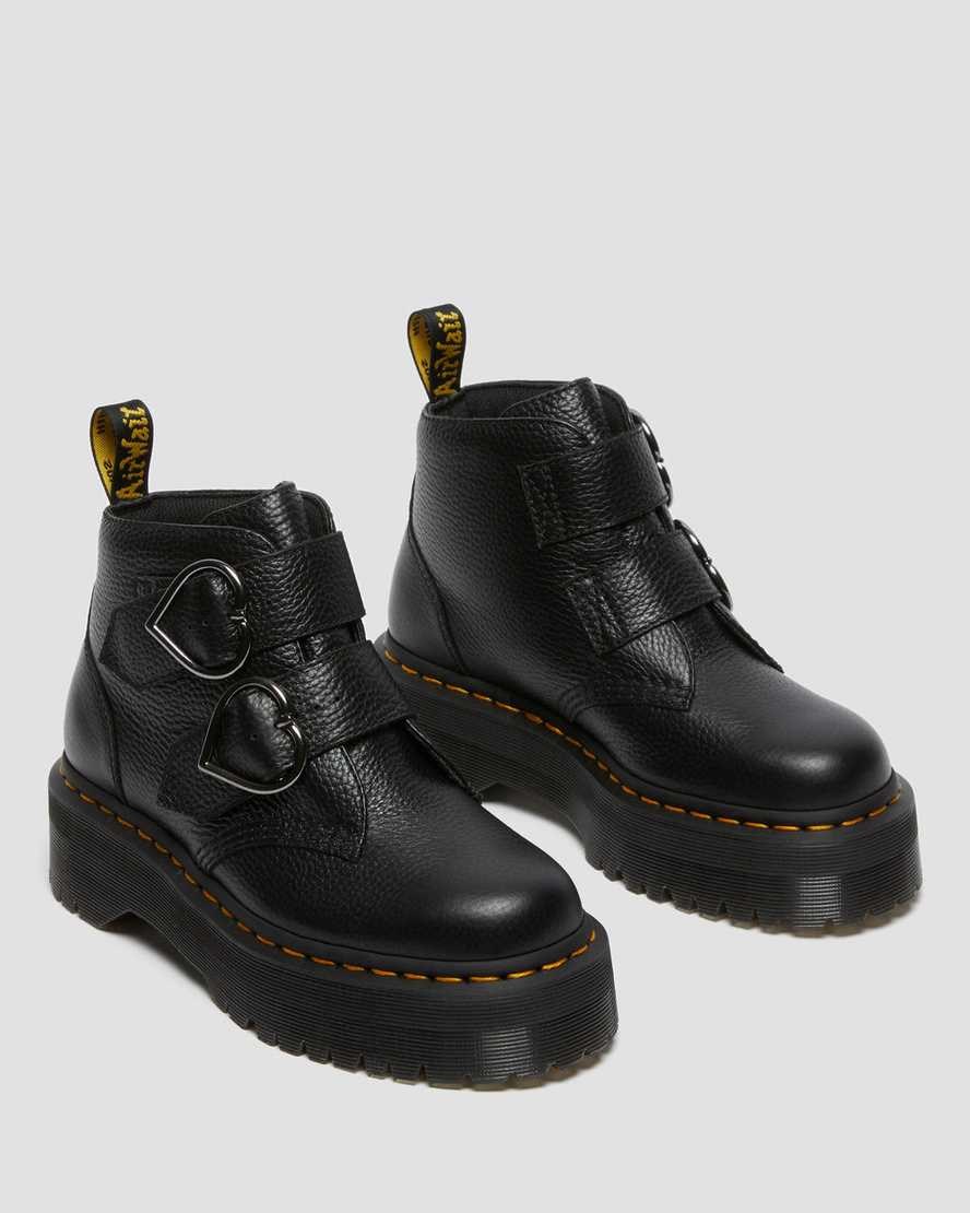 Dr Martens Devon Heart Leder Stiefeletten Damen Schwarz | QEJ-396485