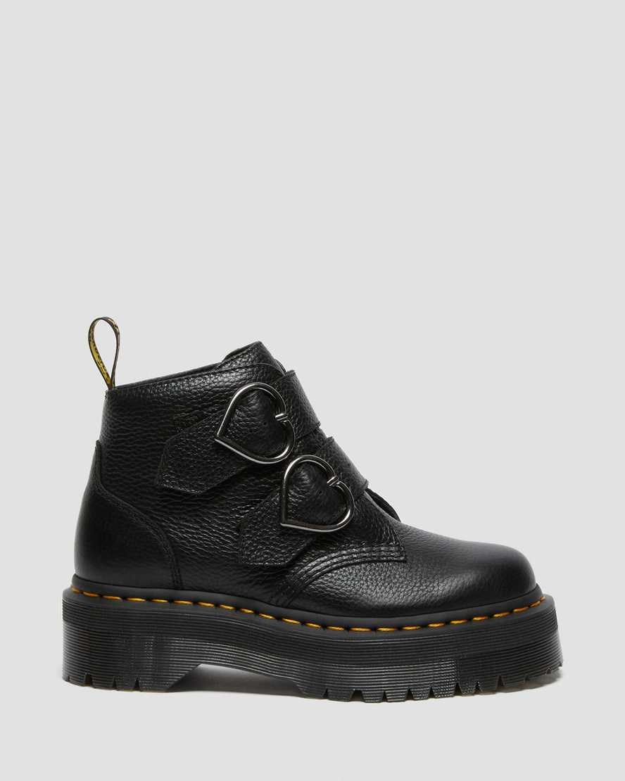 Dr Martens Devon Heart Leder Stiefeletten Damen Schwarz | QEJ-396485