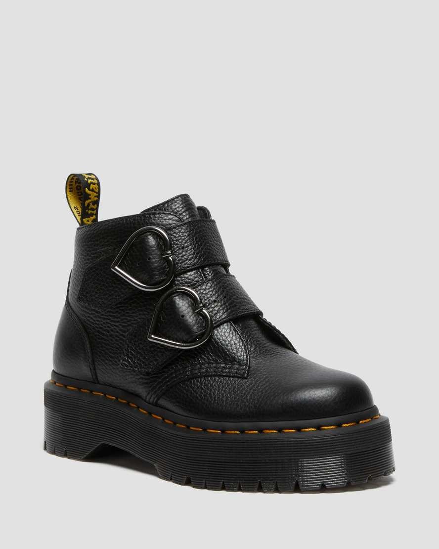 Dr Martens Devon Heart Leder Stiefeletten Damen Schwarz | QEJ-396485