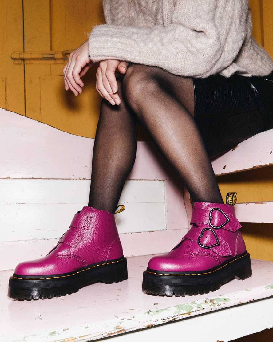 Dr Martens Devon Heart Leder Stiefeletten Damen Rosa | YHA-603458