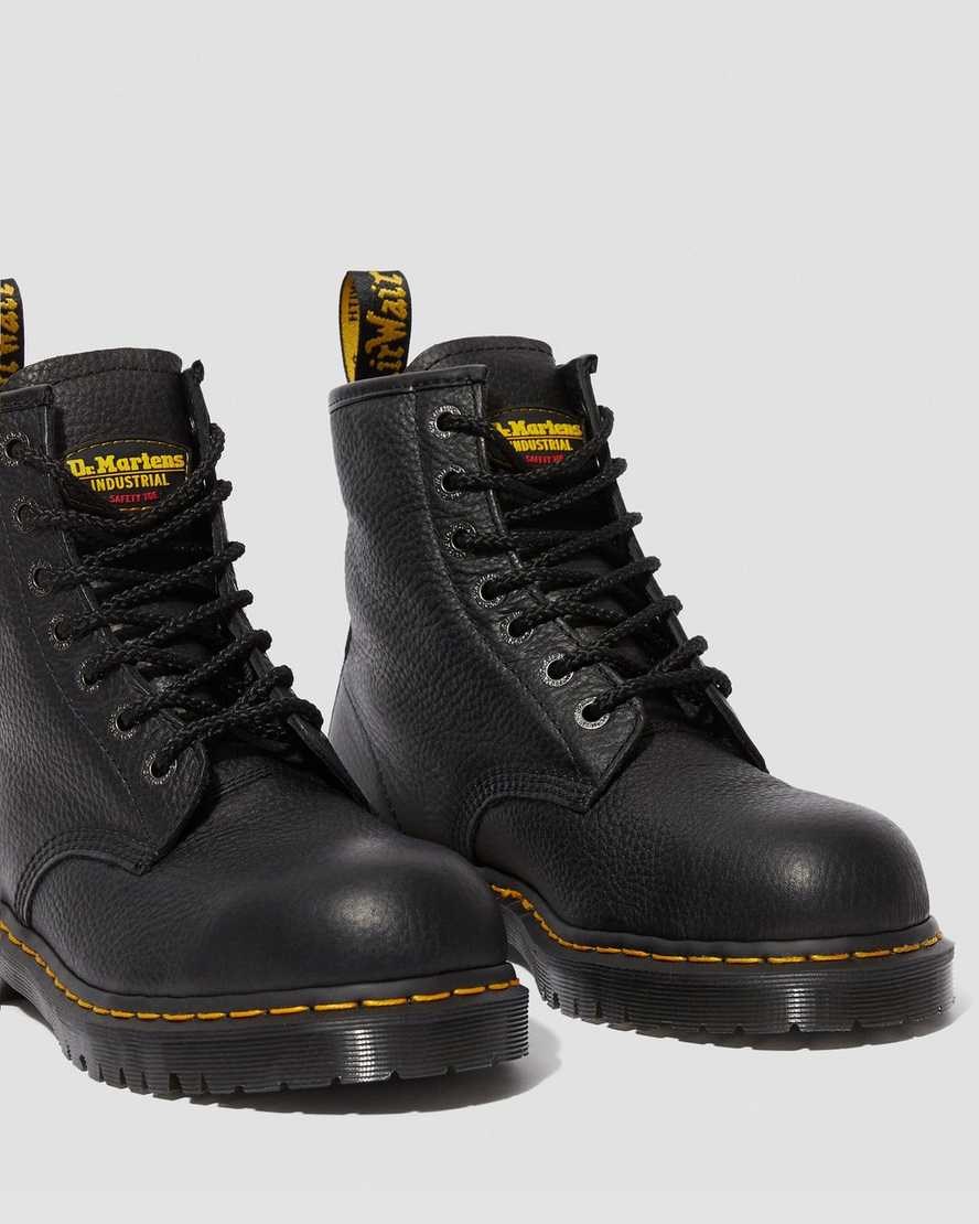 Dr Martens Icon 7B10 Leder Steel Kappe Arbeits Schnürstiefel Damen Schwarz | EDS-346012