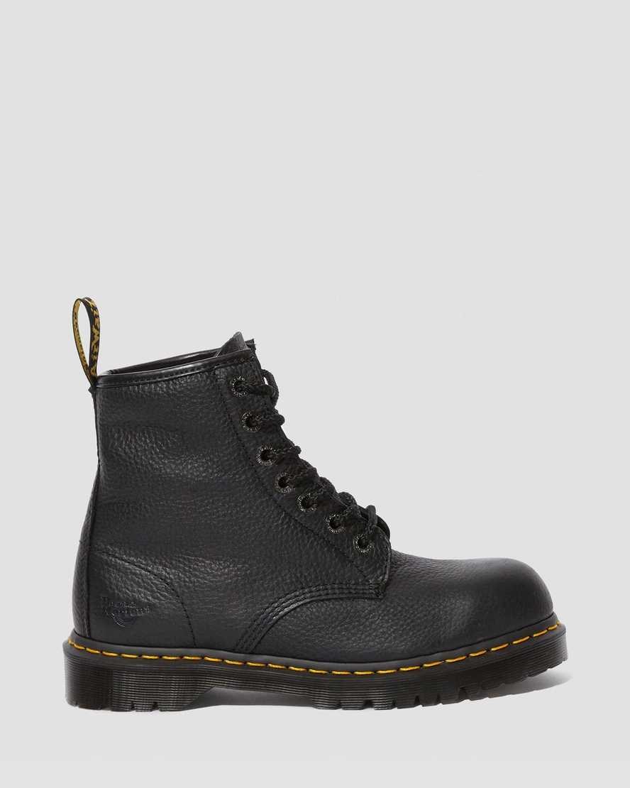 Dr Martens Icon 7B10 Leder Steel Kappe Arbeits Schnürstiefel Damen Schwarz | EDS-346012