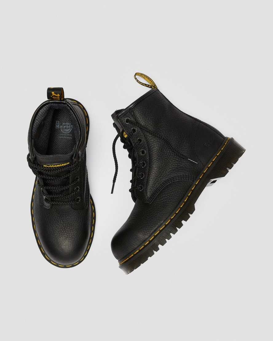 Dr Martens Icon 7B10 Leder Steel Kappe Arbeits Schnürstiefel Damen Schwarz | EDS-346012