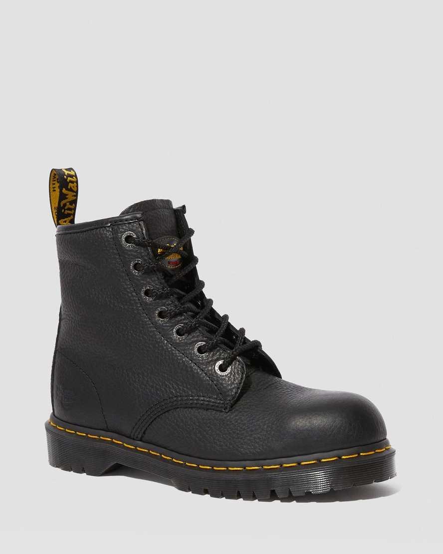 Dr Martens Icon 7B10 Leder Steel Kappe Arbeits Schnürstiefel Damen Schwarz | EDS-346012