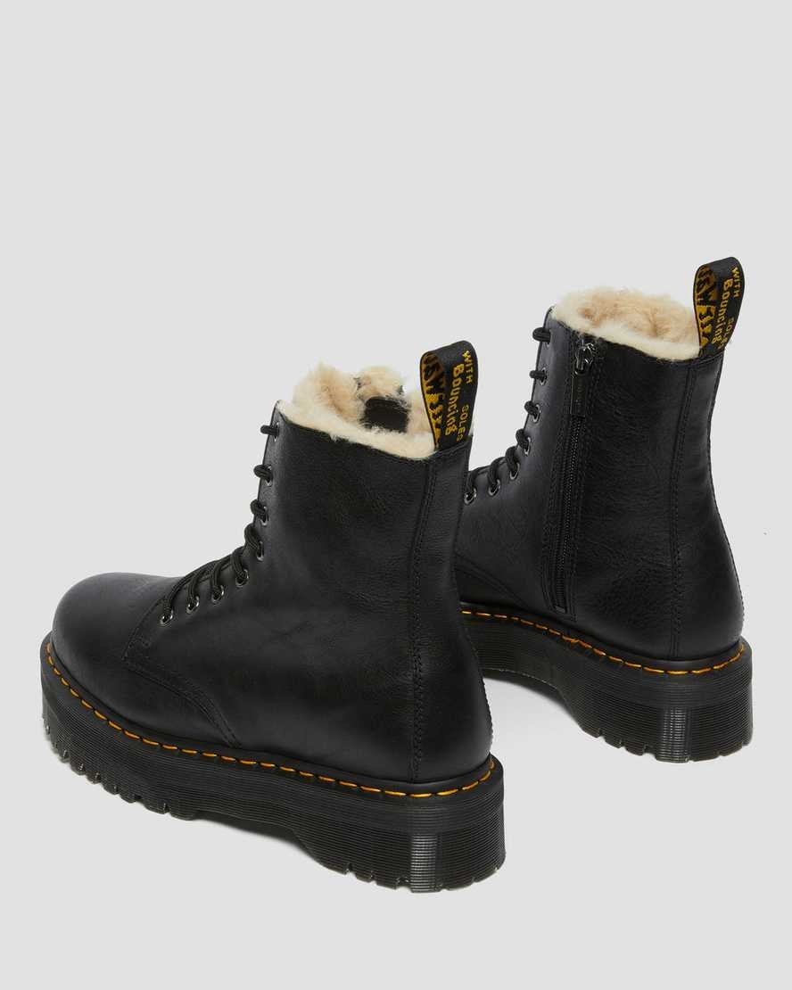 Dr Martens Jadon Leder Faux Fur Gefütterte Plattform Stiefeletten Herren Schwarz | GHC-018754