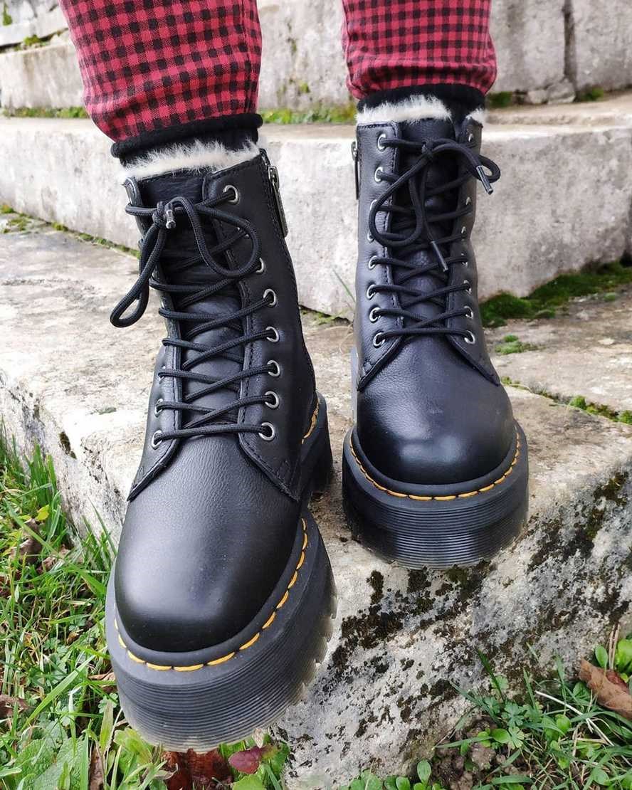 Dr Martens Jadon Leder Faux Fur Gefütterte Plattform Stiefeletten Herren Schwarz | GHC-018754