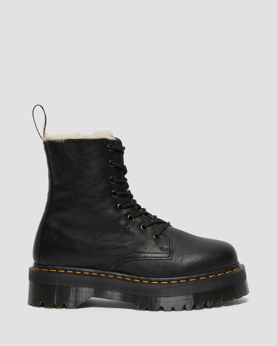 Dr Martens Jadon Leder Faux Fur Gefütterte Plattform Stiefeletten Herren Schwarz | GHC-018754