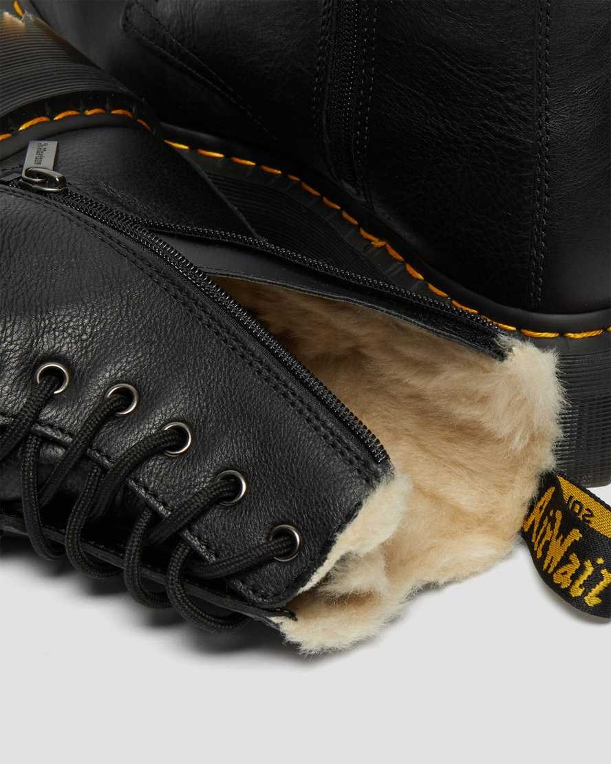 Dr Martens Jadon Leder Faux Fur Gefütterte Plattform Stiefeletten Herren Schwarz | GHC-018754