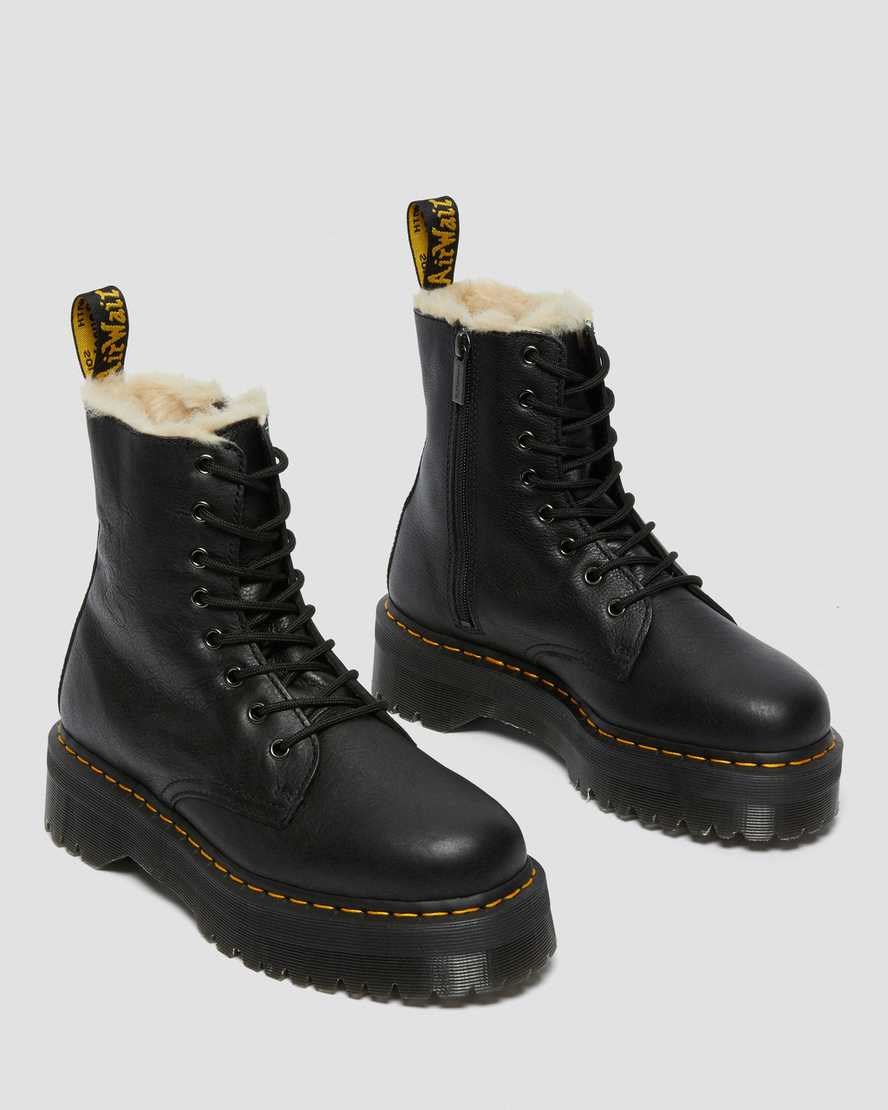 Dr Martens Jadon Leder Faux Fur Gefütterte Plattform Stiefeletten Herren Schwarz | GHC-018754