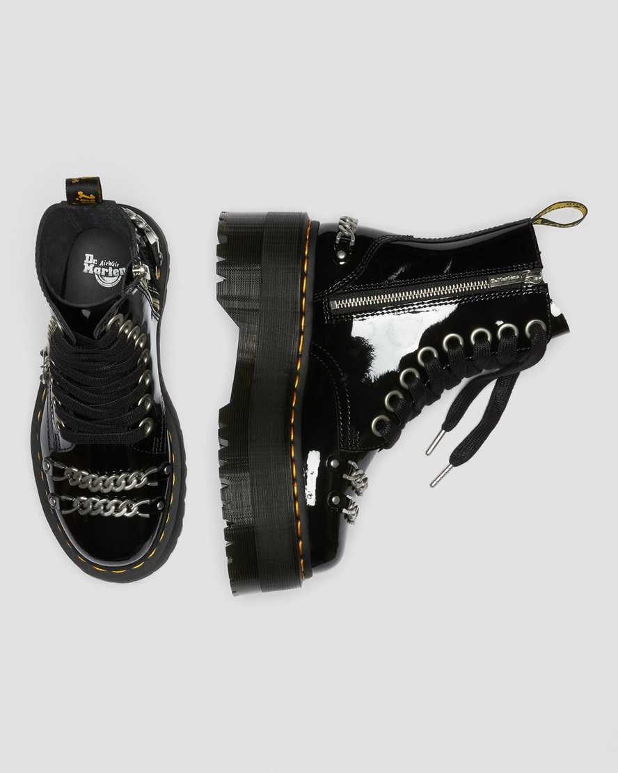 Dr Martens Jadon Max Chain Lack Leder Patent Boots Damen Schwarz | HOV-107356