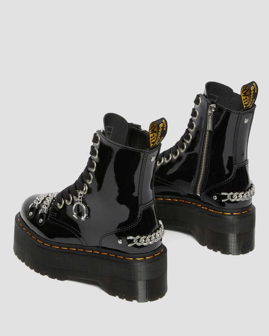 Dr Martens Jadon Max Chain Lack Leder Schnürstiefel Damen Schwarz | PXJ-980351