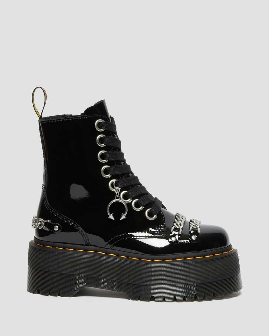 Dr Martens Jadon Max Chain Lack Leder Schnürstiefel Damen Schwarz | PXJ-980351