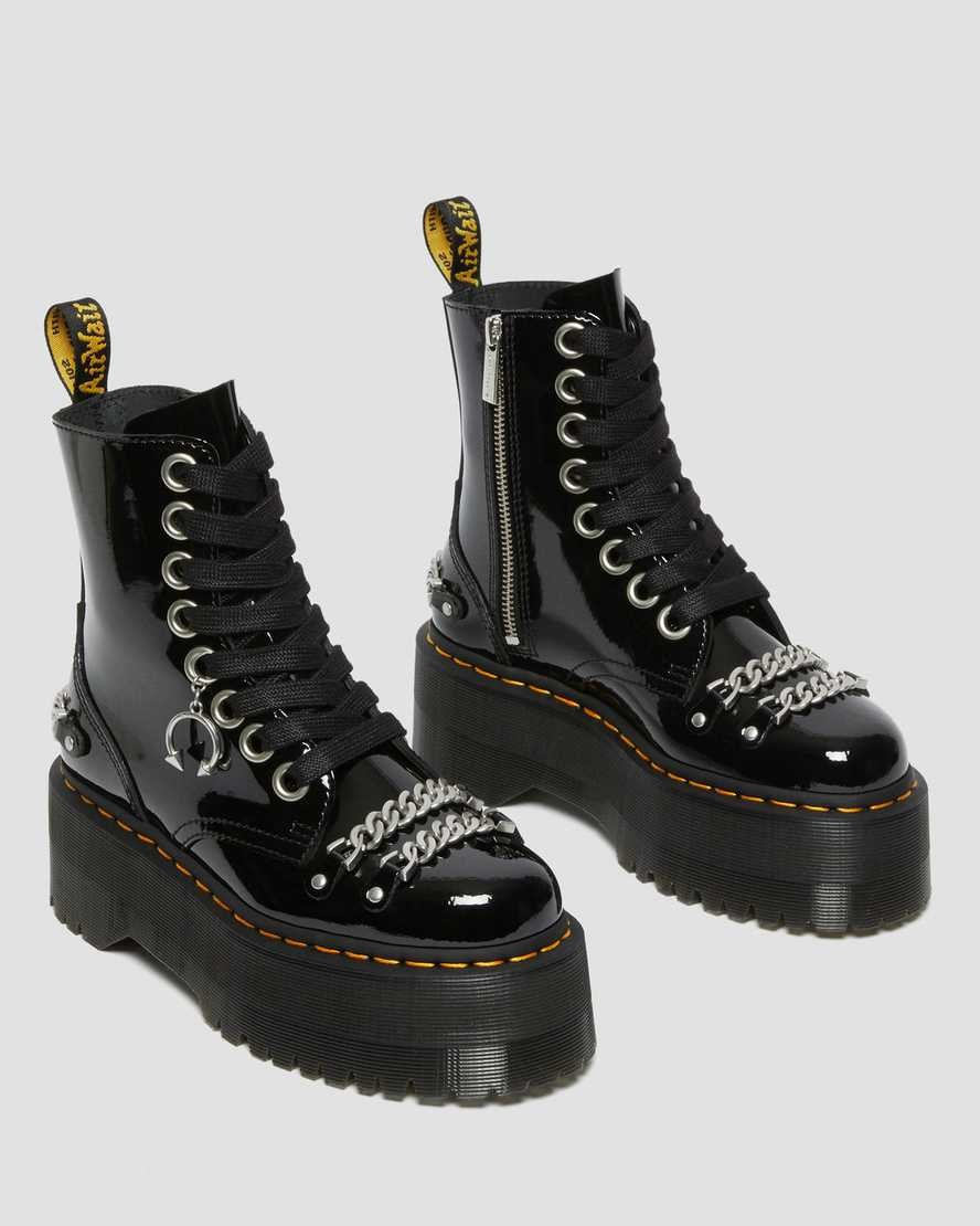 Dr Martens Jadon Max Chain Lack Leder Schnürstiefel Damen Schwarz | PXJ-980351