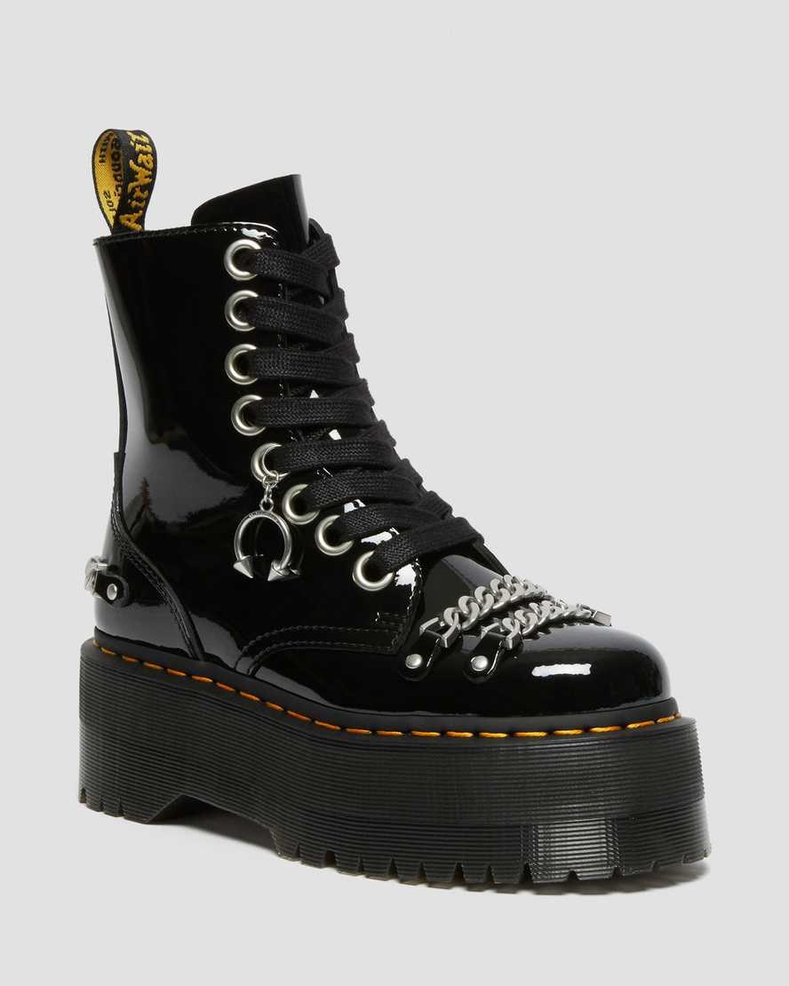 Dr Martens Jadon Max Chain Lack Leder Schnürstiefel Damen Schwarz | PXJ-980351