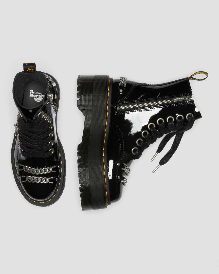 Dr Martens Jadon Max Chain Lack Leder Zip Up Stiefel Damen Schwarz | HAU-785062