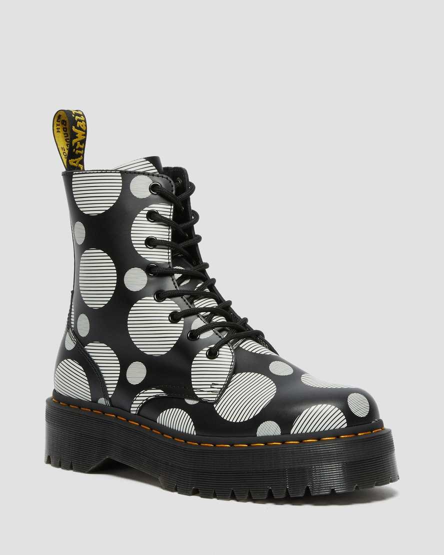 Dr Martens Jadon Polka Dot Smooth Leder Schnürstiefel Herren Schwarz | HRC-062743