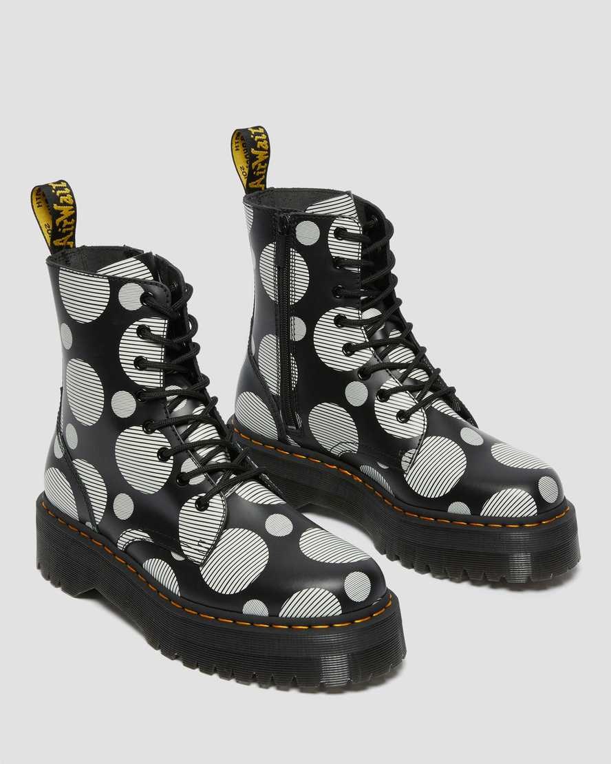 Dr Martens Jadon Polka Dot Smooth Leder Schnürstiefel Herren Schwarz | HRC-062743