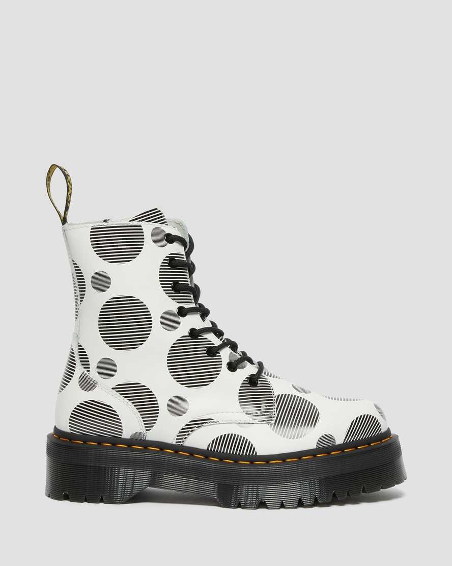 Dr Martens Jadon Polka Dot Smooth Leder Stiefeletten Damen Weiß | TQA-416908