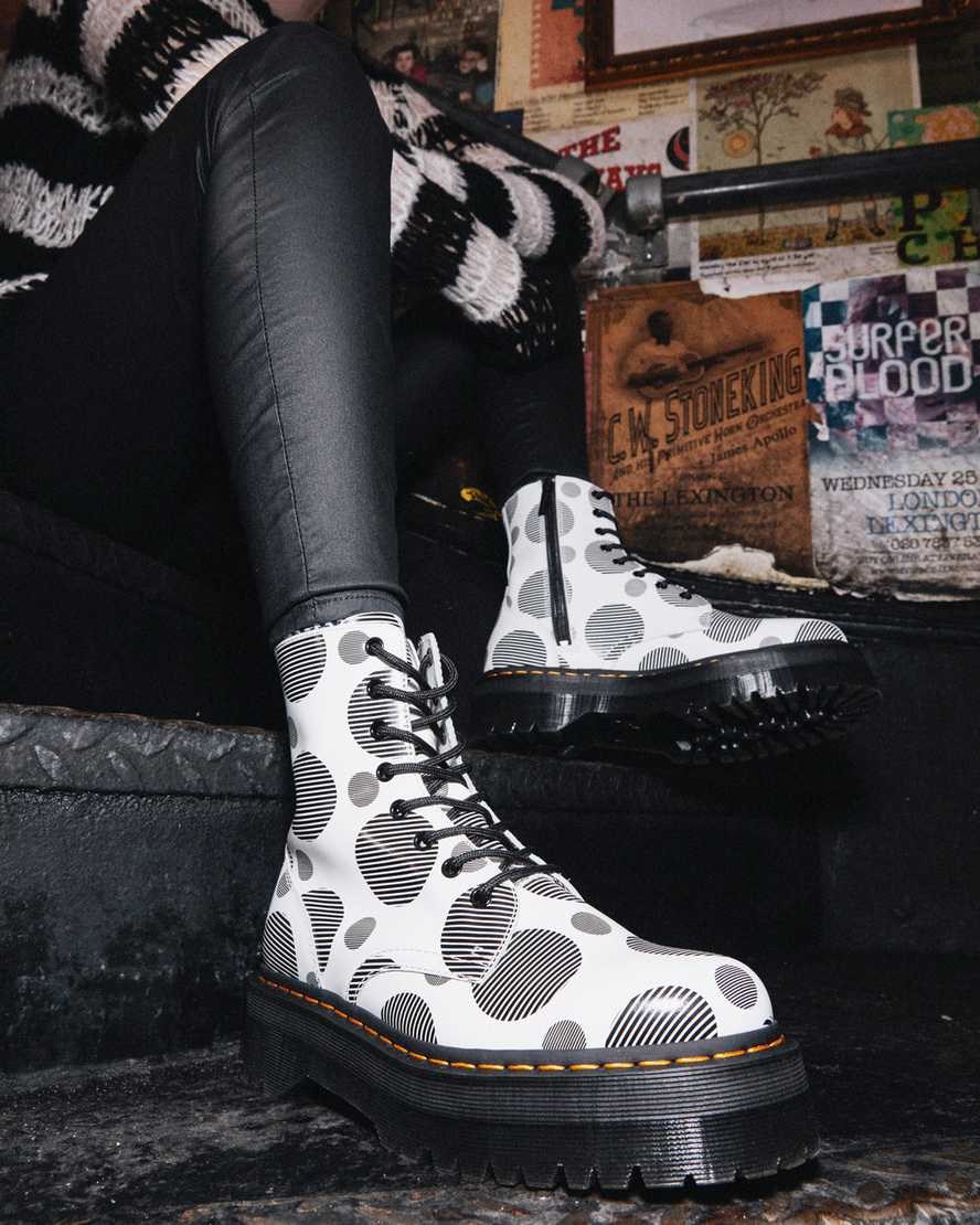 Dr Martens Jadon Polka Dot Smooth Leder Stiefeletten Damen Weiß | TQA-416908