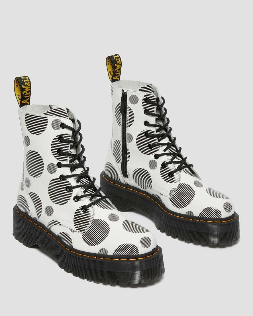 Dr Martens Jadon Polka Dot Smooth Leder Stiefeletten Damen Weiß | TQA-416908