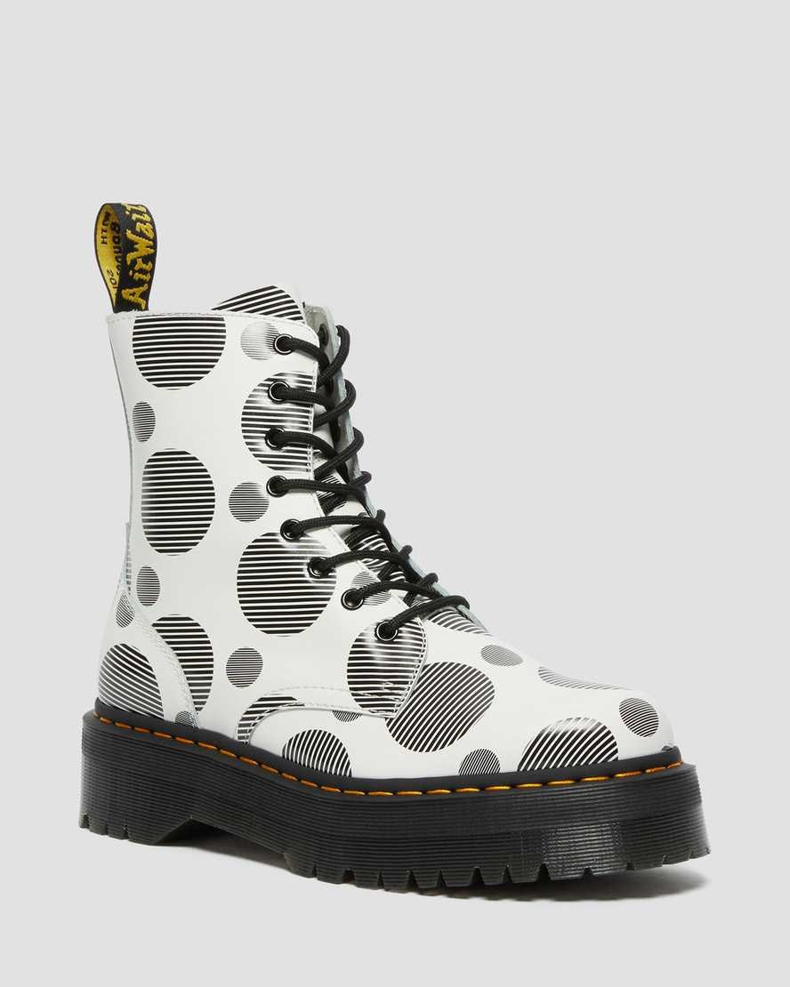 Dr Martens Jadon Polka Dot Smooth Leder Stiefeletten Damen Weiß | TQA-416908