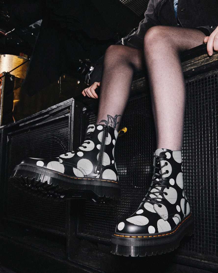 Dr Martens Jadon Polka Dot Smooth Leder Schnürstiefel Damen Schwarz | TYN-052794