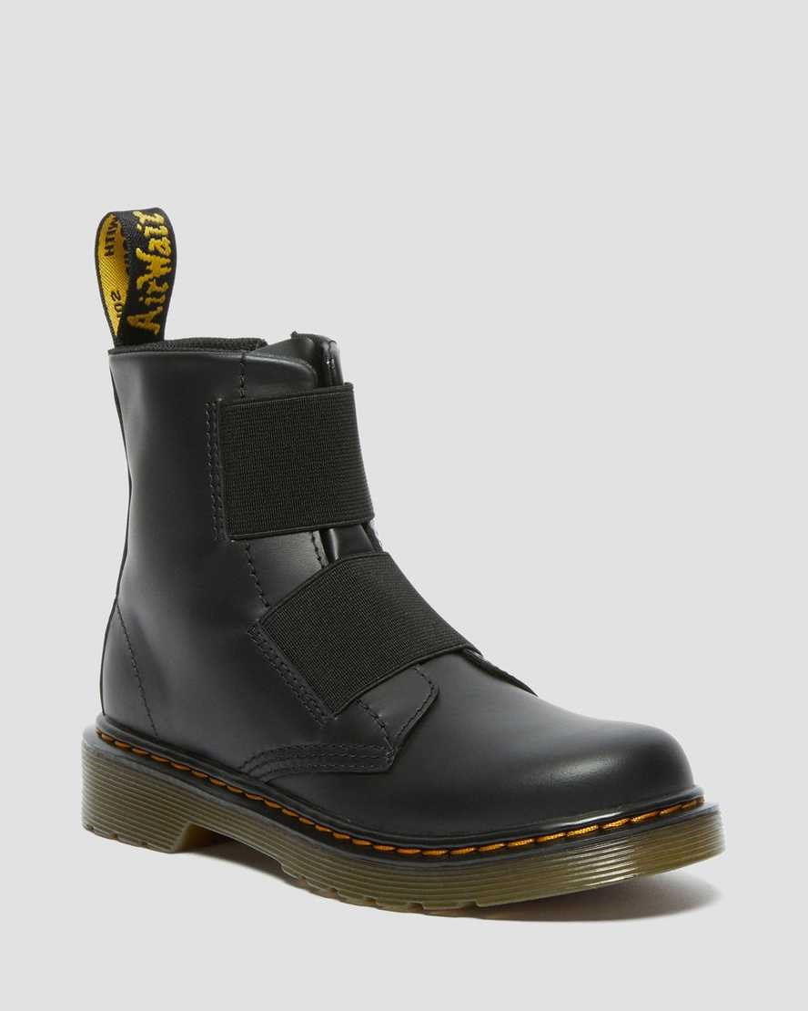 Dr Martens Junior 1460 Elastic Leder Schnürstiefel Kinder Schwarz | CEH-458792