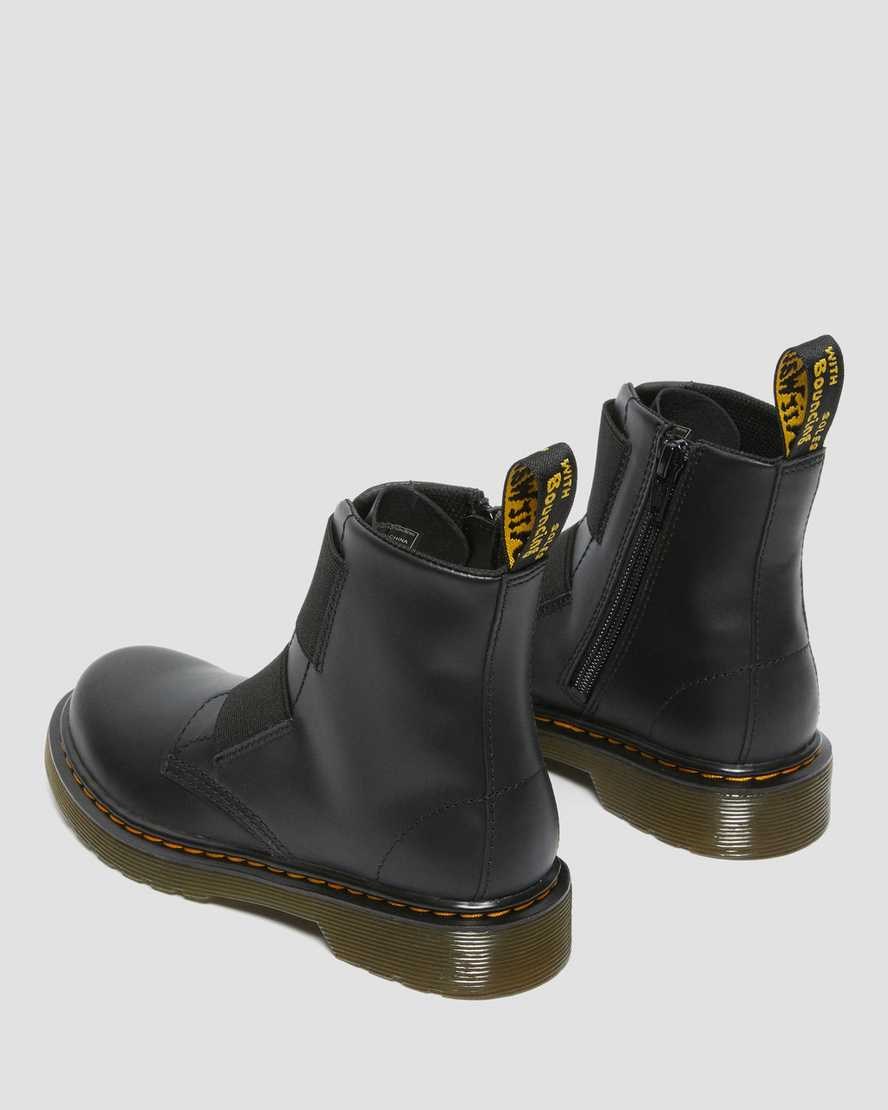 Dr Martens Junior 1460 Elastic Leder Schnürstiefel Kinder Schwarz | CEH-458792