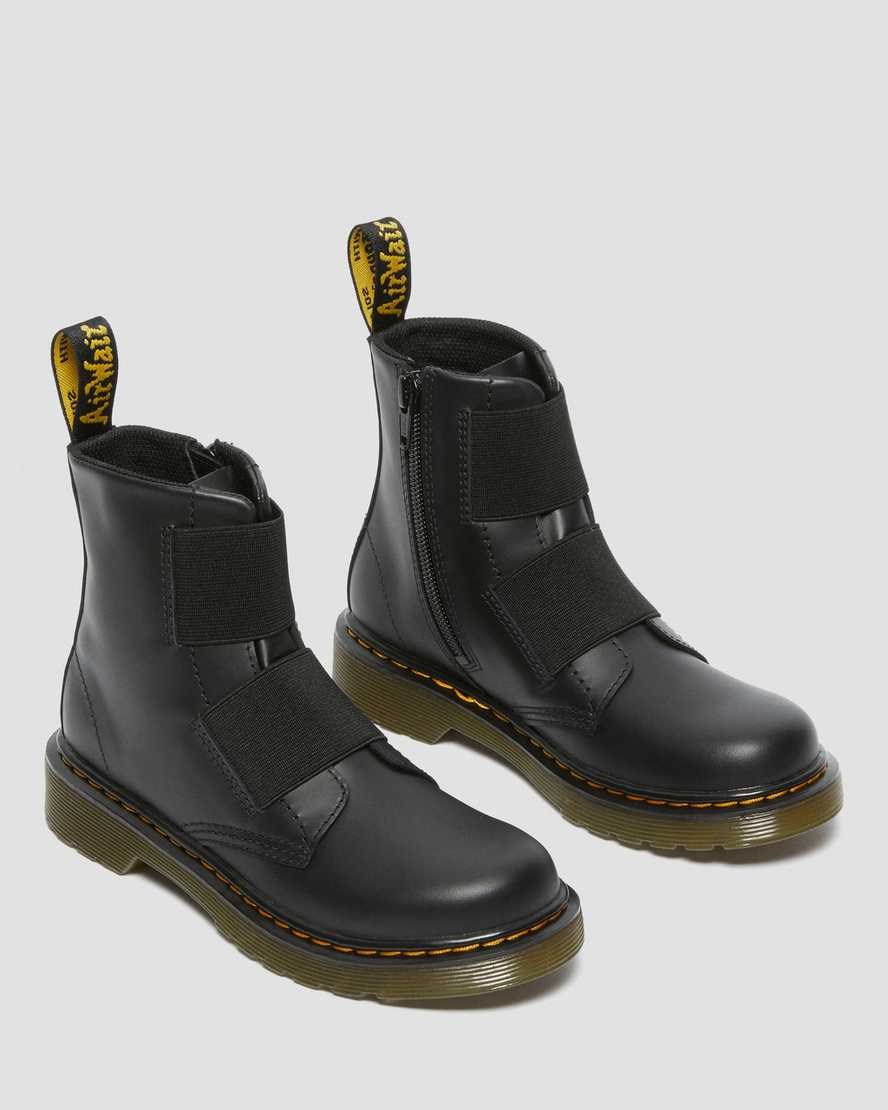 Dr Martens Junior 1460 Elastic Leder Schnürstiefel Kinder Schwarz | CEH-458792