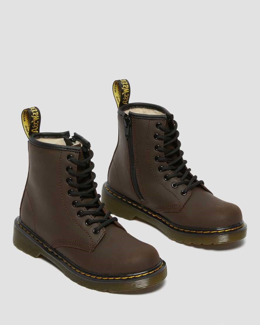 Dr Martens Junior 1460 Faux Fur Gefütterte Schnürstiefel Kinder Dunkelbraun | ZUB-419350