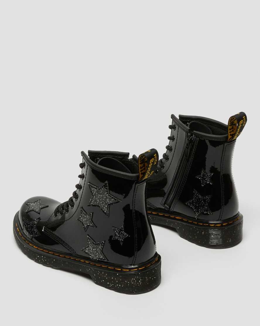 Dr Martens Junior 1460 Glitter Star Lack Schnürstiefel Kinder Schwarz | JVD-814657