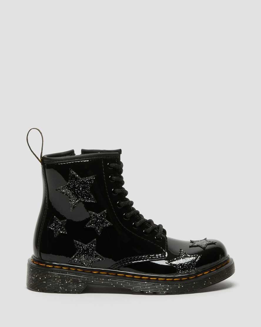 Dr Martens Junior 1460 Glitter Star Lack Schnürstiefel Kinder Schwarz | JVD-814657