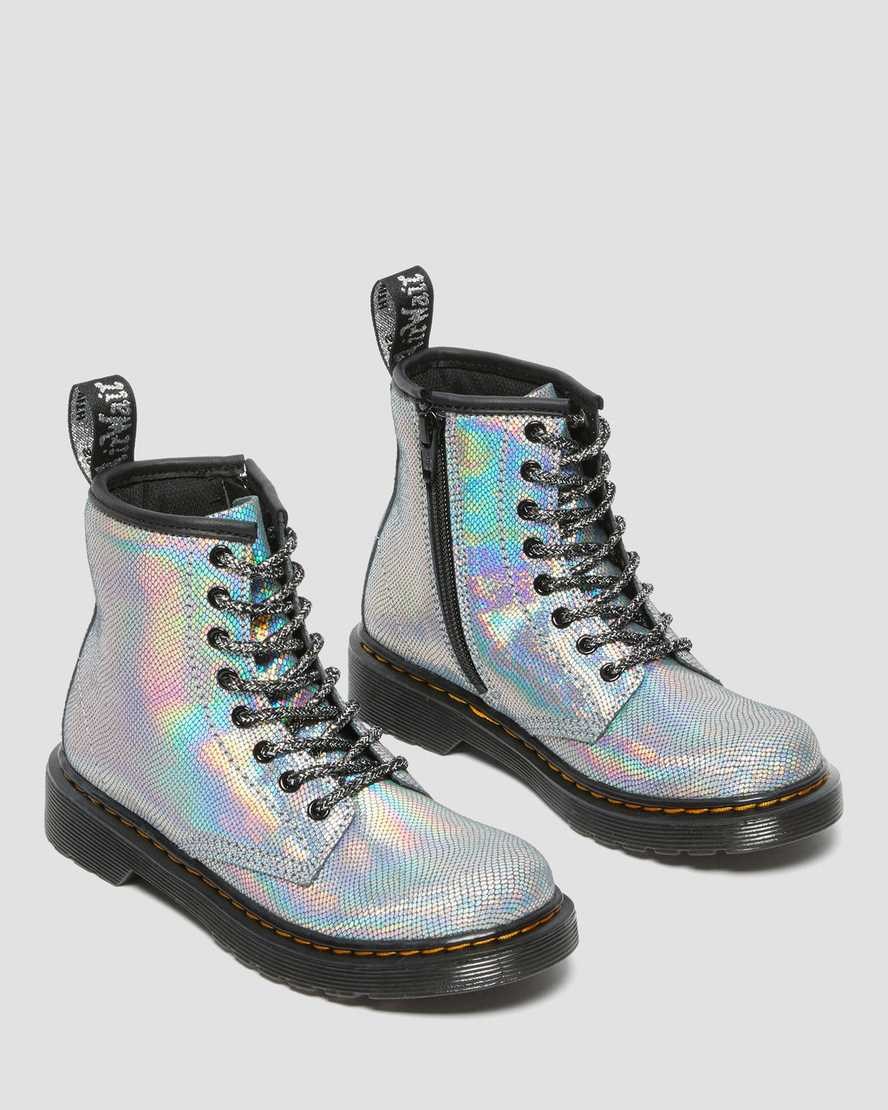 Dr Martens Junior 1460 Iridescent Leder Schnürstiefel Kinder Silber | LST-547109