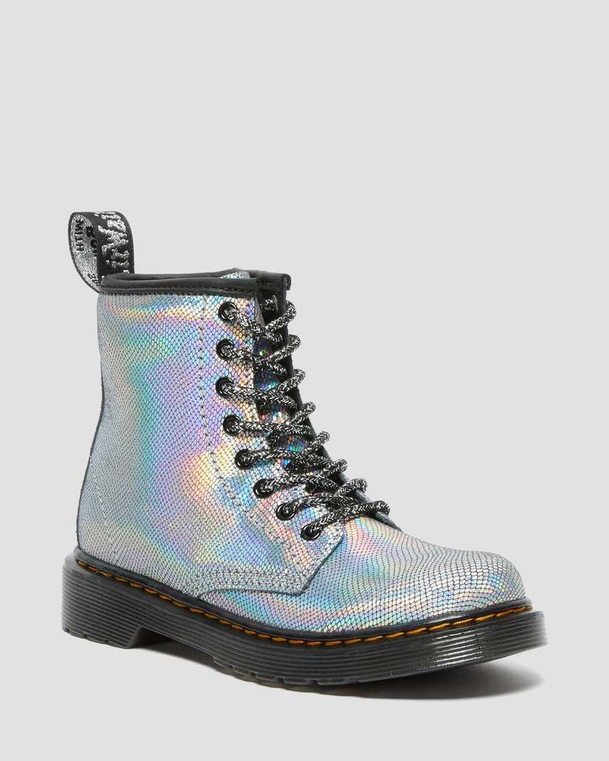 Dr Martens Junior 1460 Iridescent Leder Schnürstiefel Kinder Silber | LST-547109