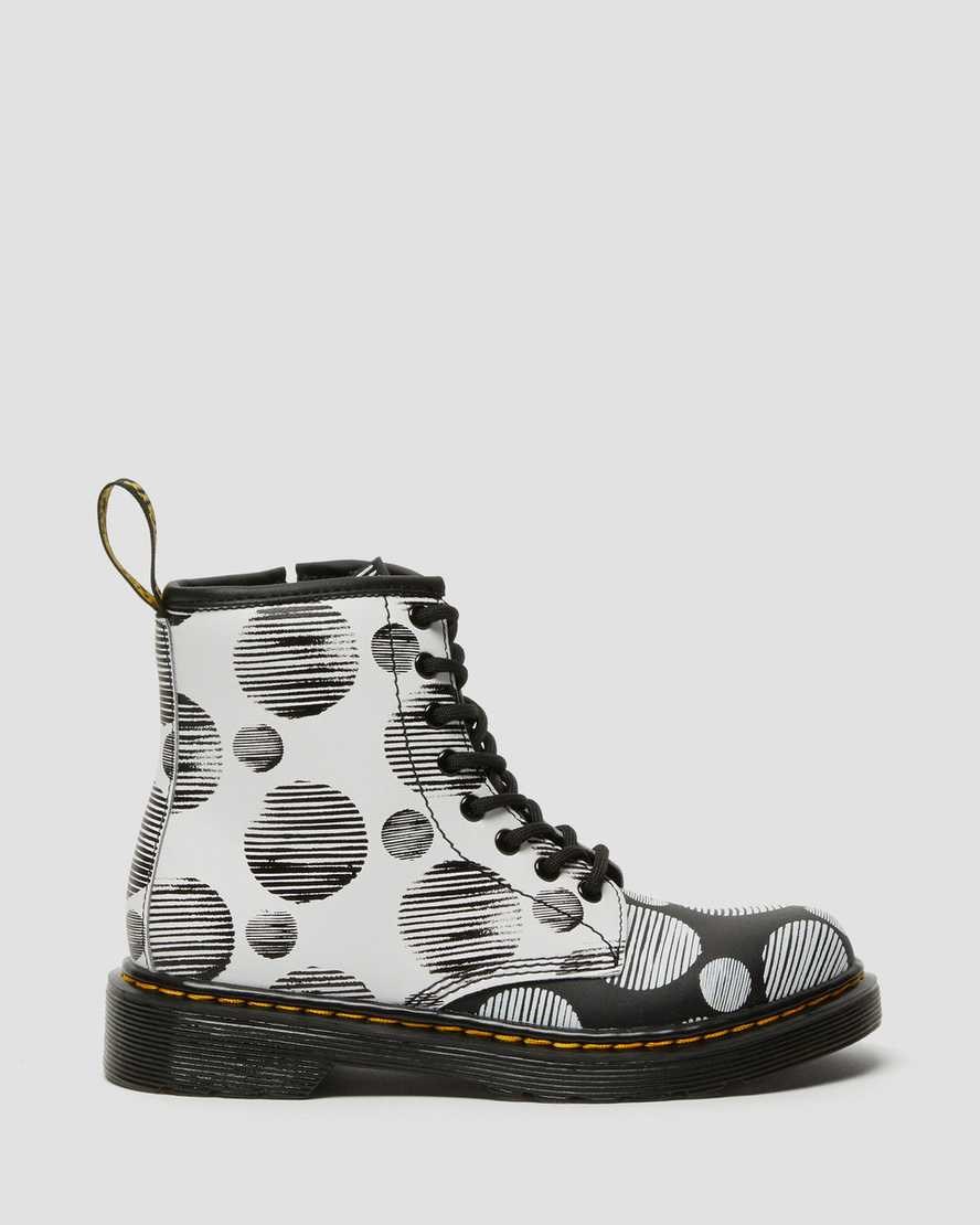 Dr Martens Junior 1460 Polka Dot Leder Schnürstiefel Kinder Schwarz | CDU-609214