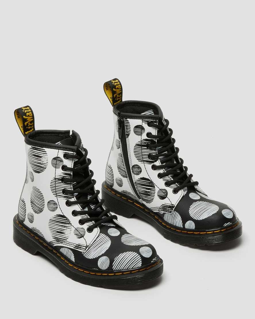 Dr Martens Junior 1460 Polka Dot Leder Schnürstiefel Kinder Schwarz | CDU-609214