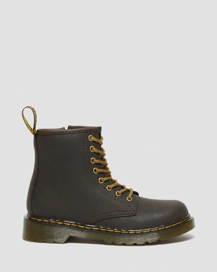 Dr Martens Junior 1460 Wildhorse Leder Schnürstiefel Kinder Dunkelbraun | ZYL-830749