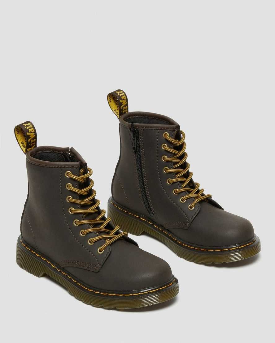 Dr Martens Junior 1460 Wildhorse Leder Schnürstiefel Kinder Dunkelbraun | ZYL-830749