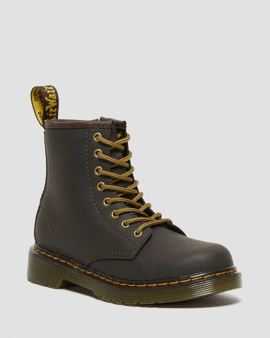 Dr Martens Junior 1460 Wildhorse Leder Schnürstiefel Kinder Dunkelbraun | ZYL-830749