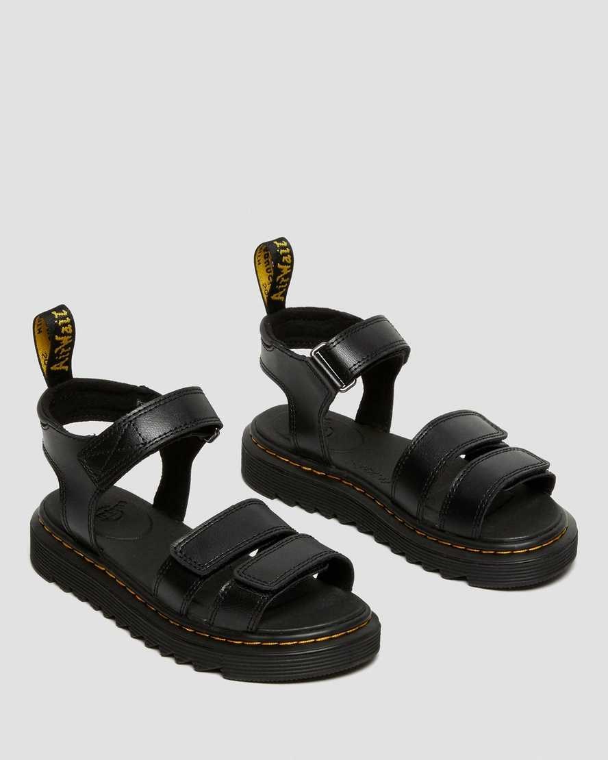 Dr Martens Junior Klaire Leder Riemchensandalen Kinder Schwarz | BDQ-736942