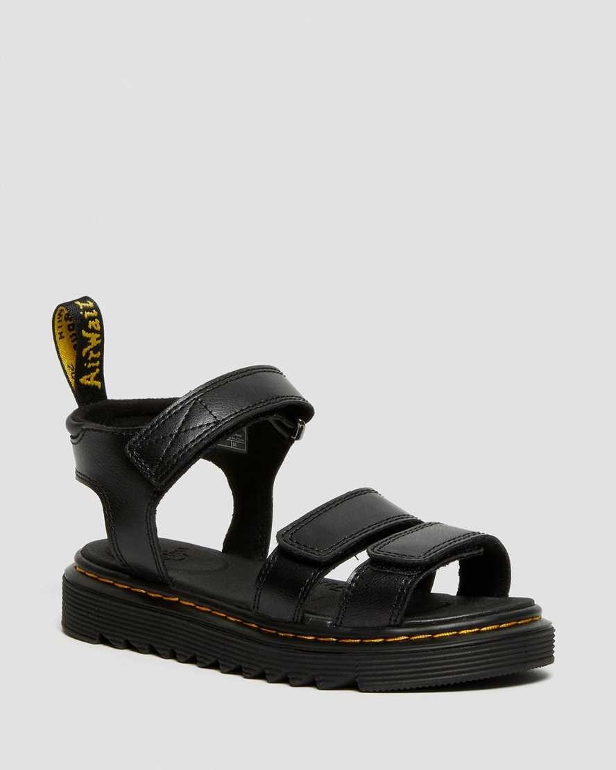 Dr Martens Junior Klaire Leder Riemchensandalen Kinder Schwarz | BDQ-736942